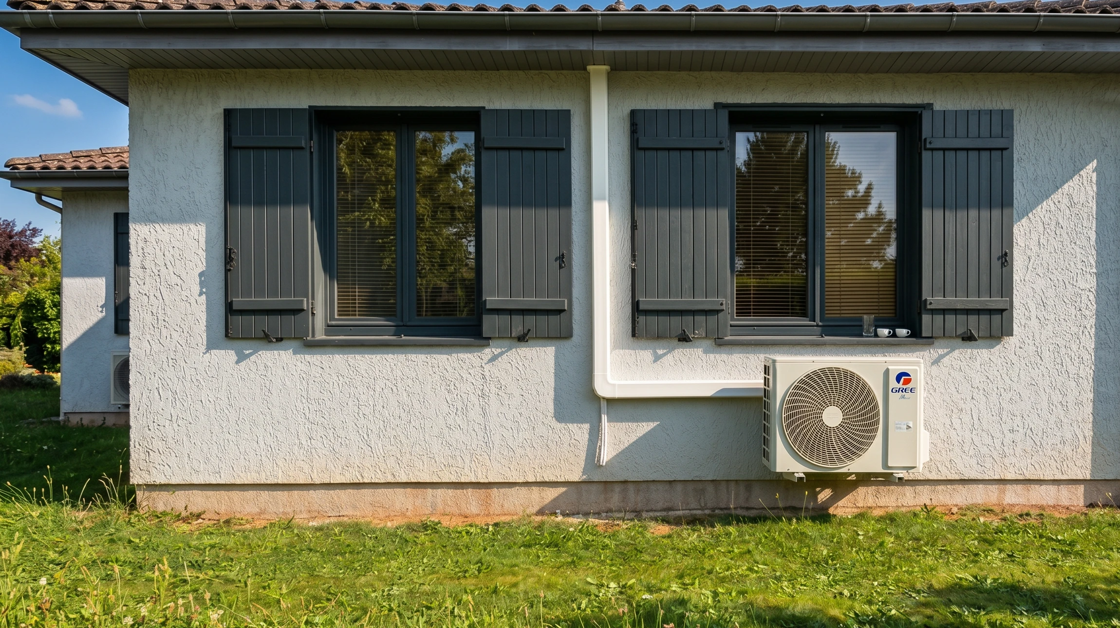 Technicien en climatisation travaillant à l'extérieur sur une pompe à chaleur ou climatiseur résidentiel